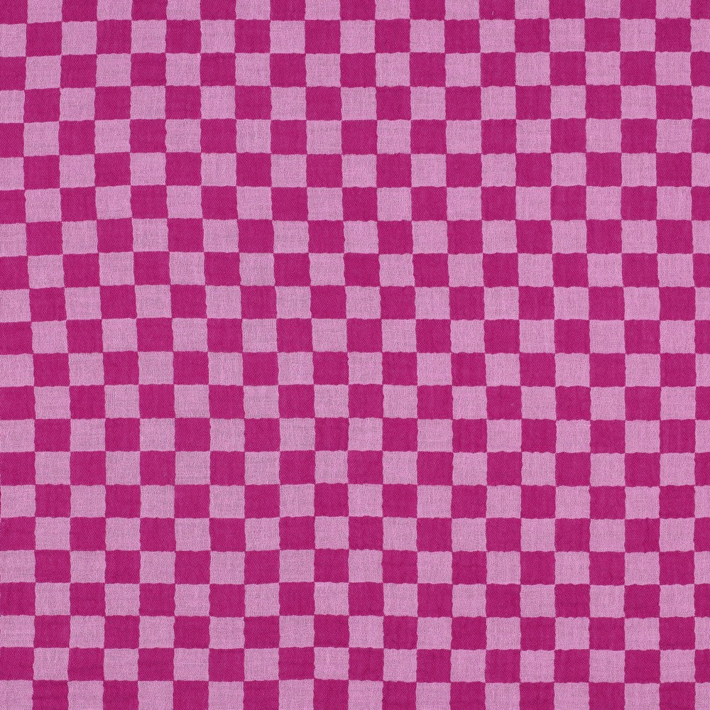 Coupon 1.1m Double gauze double sided Check - Magenta