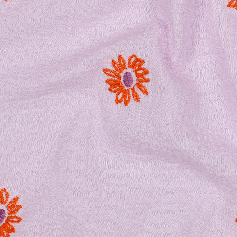 
                  
                    Double gauze Geborduurde bloemen Lila oranje
                  
                