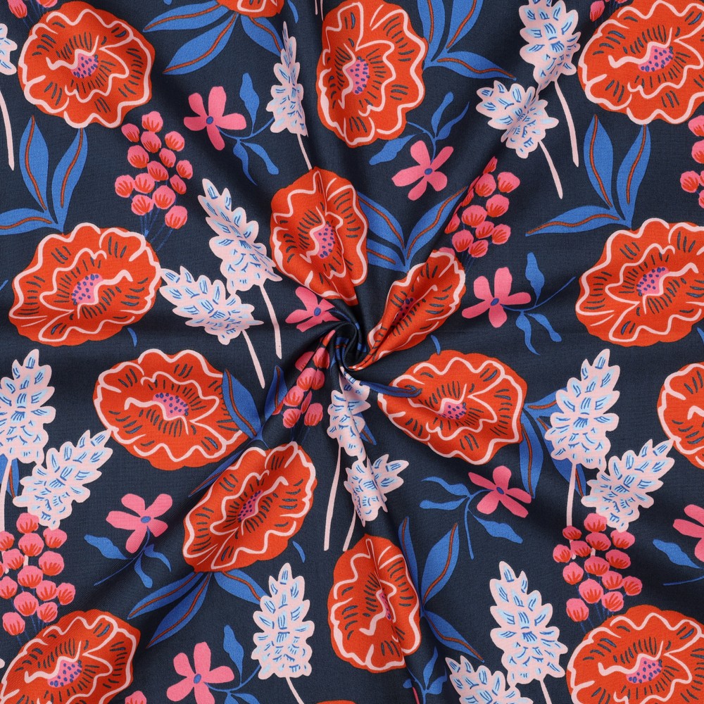 Fresh Flowers Navy - Fine Poplin - Nerida Hansen