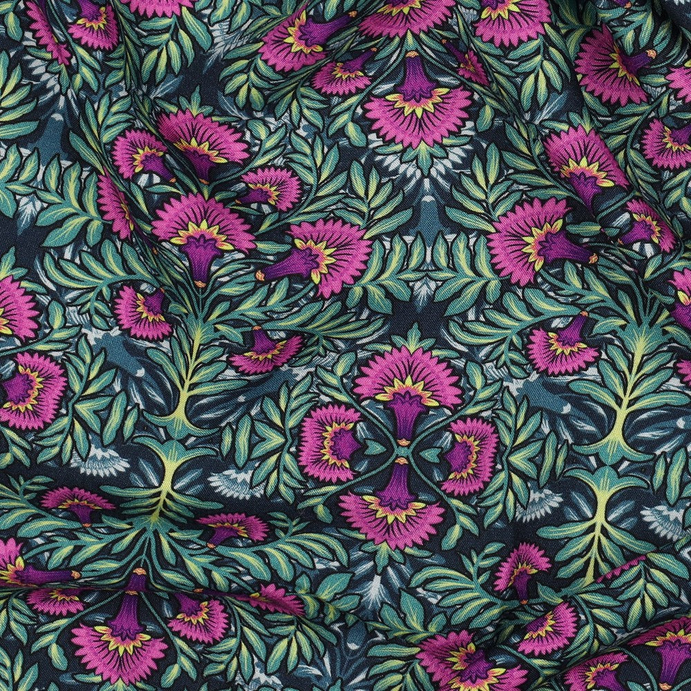 Digital Flower Mosaic - Groen Navy Magenta - Viscose