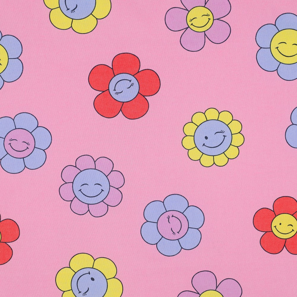 Happy flowers - Coated Cotton - Roze