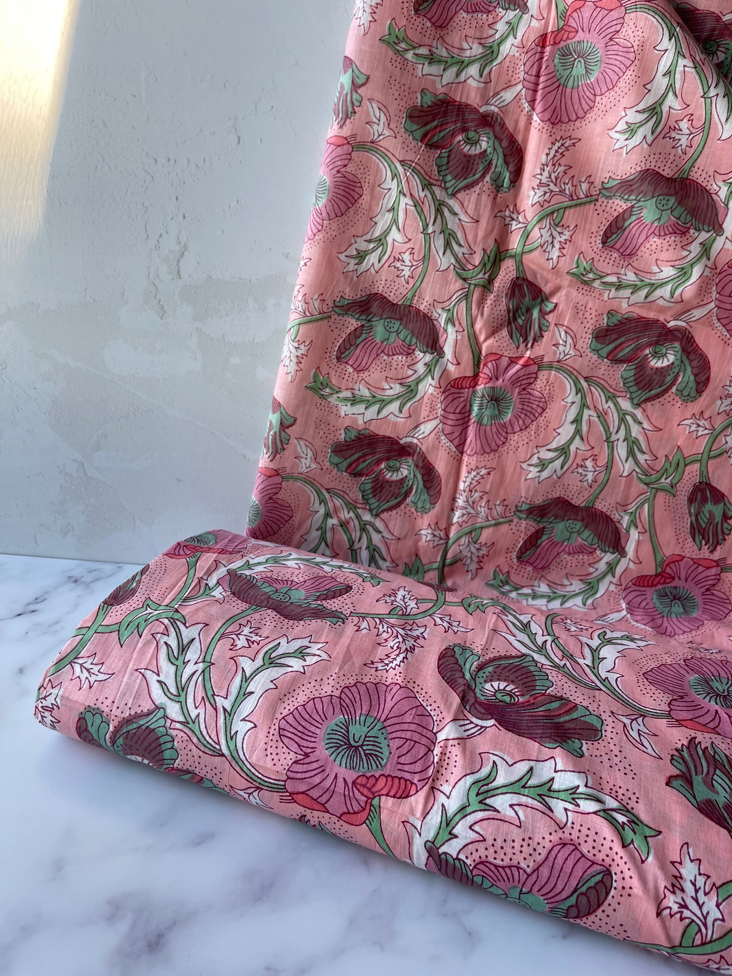 Bloem Peach Turqoise - Indian Block Print - Cotton Voile