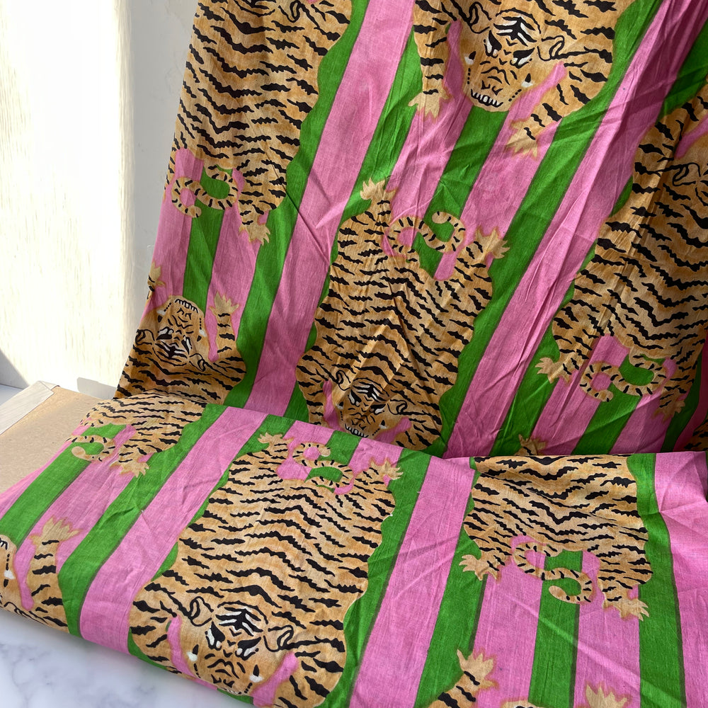 Tijger Groen Roze - Indian Block Print - Cotton Voile