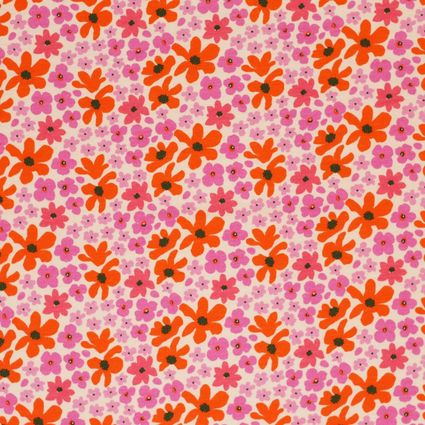 Jersey katoen Retro Bloem - Fuchsia Oranje