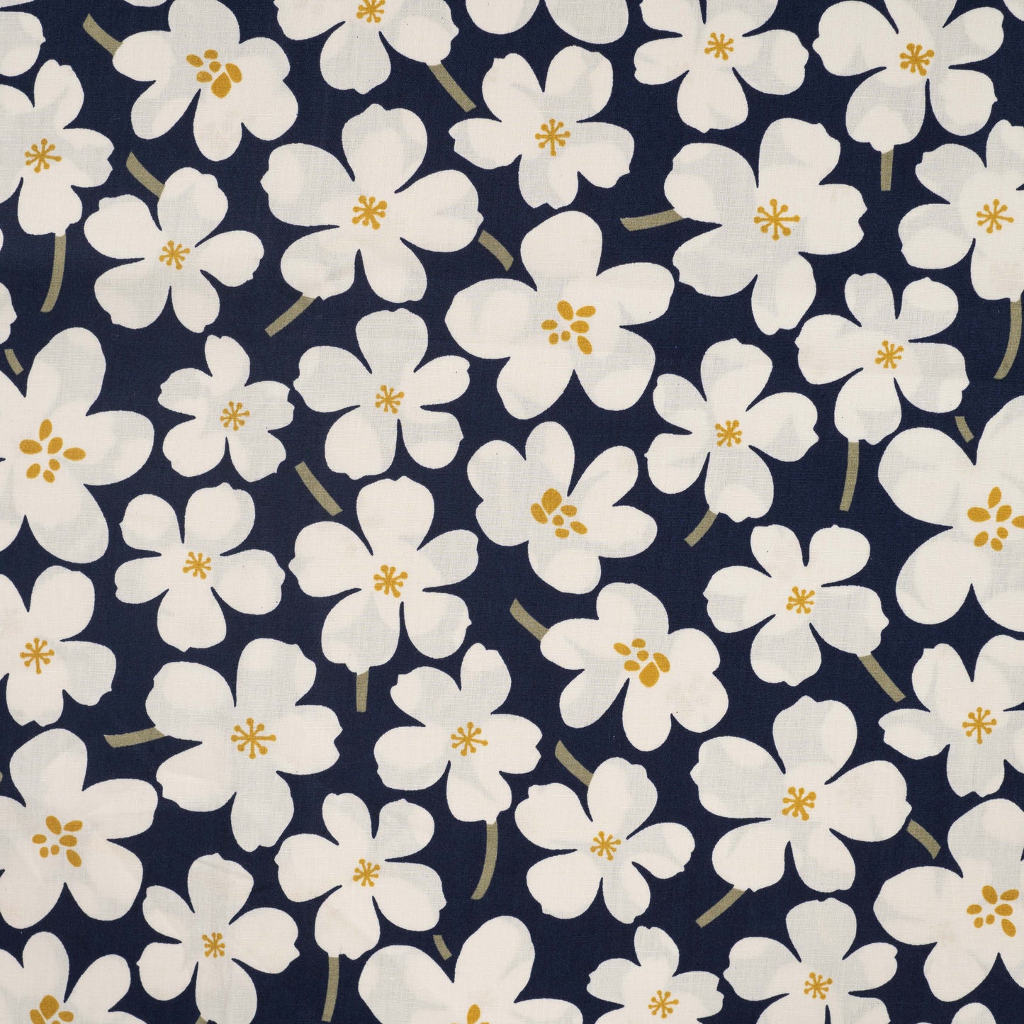 Big Flowers Poplin - Navy Ecru