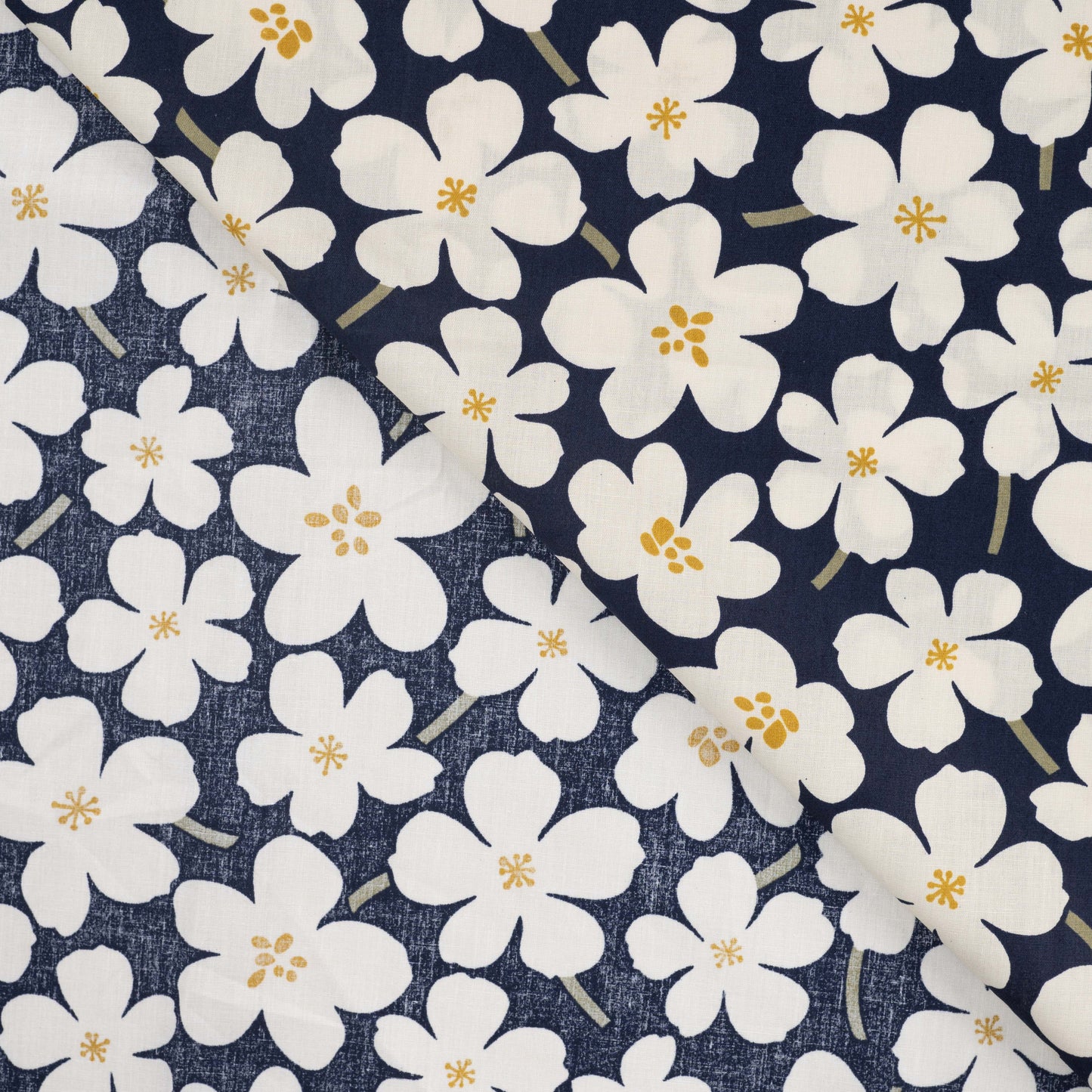 Big Flowers Poplin - Navy Ecru