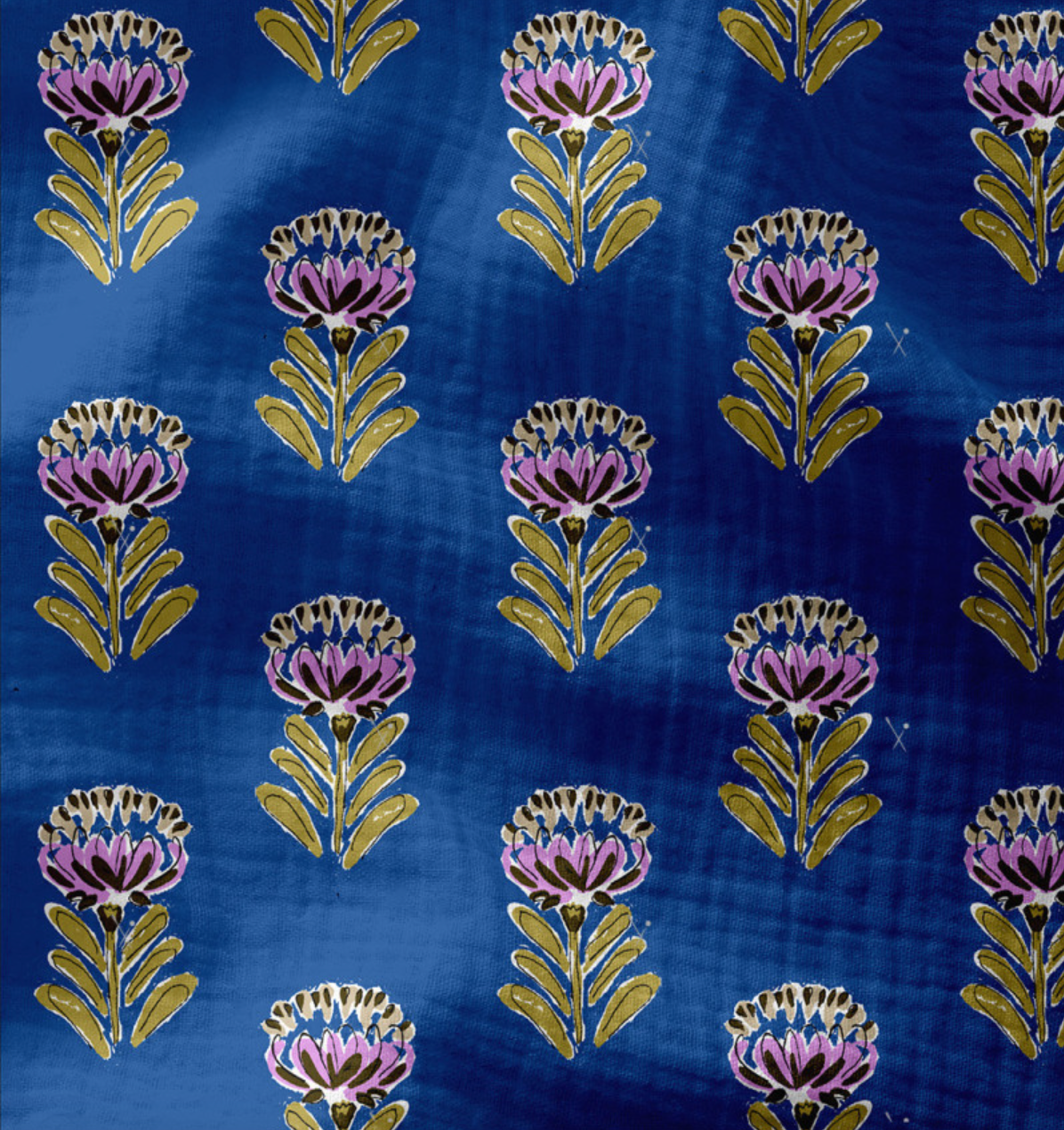 Double gauze Indian Flowers - Blauw