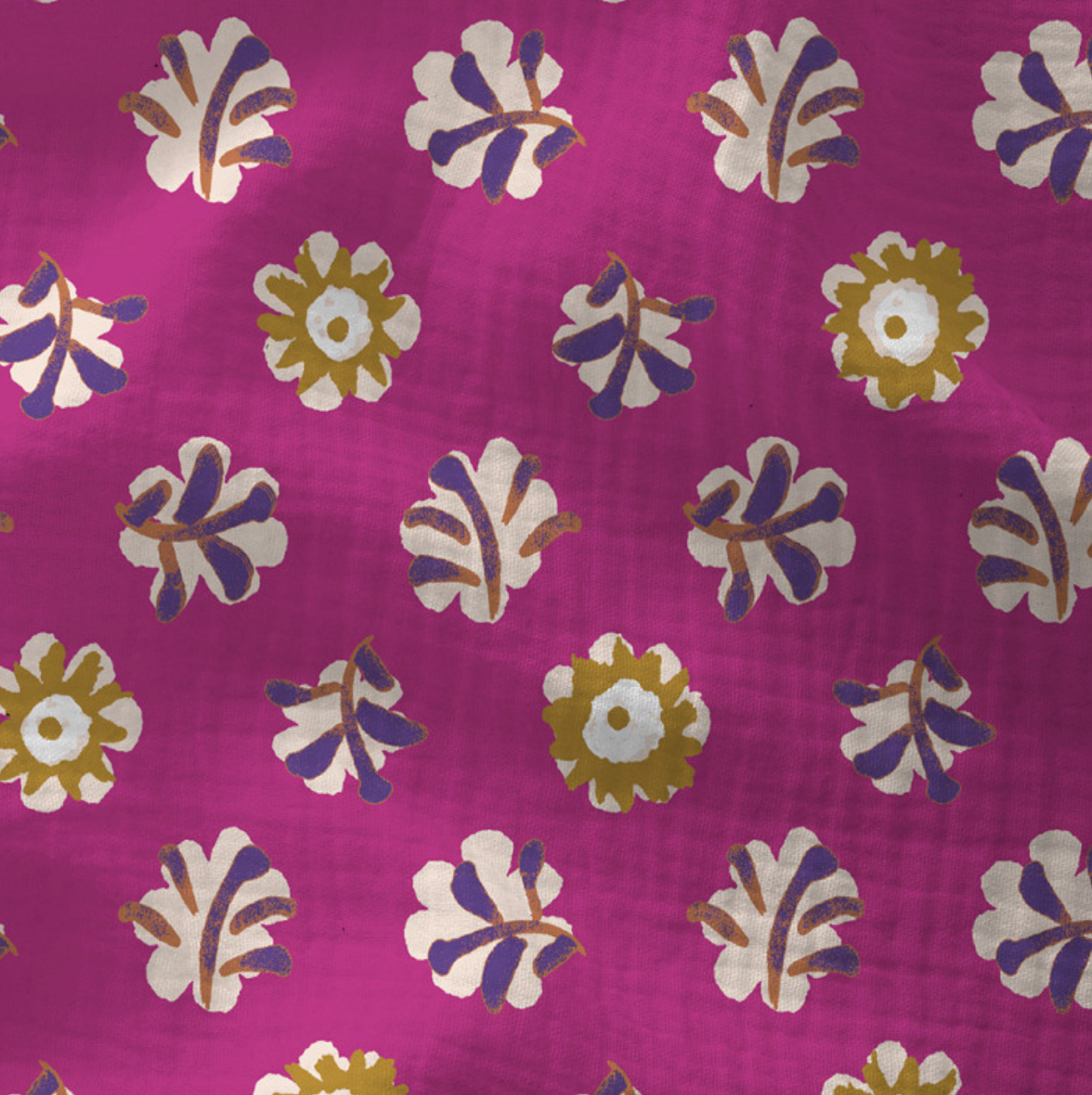 Double gauze Indian Bloemen - Violet Mustard