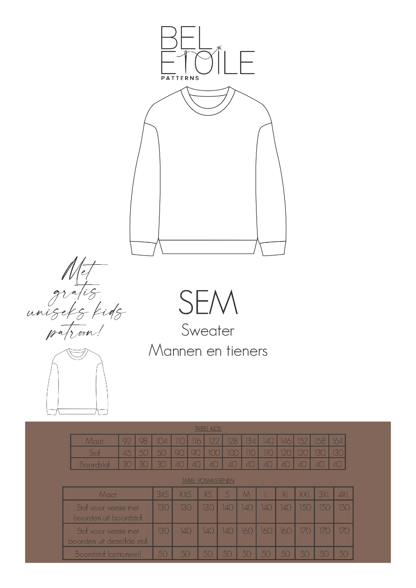 Sem Sweater voor mannen en tieners – papieren naaipatroon - Bel'etoile