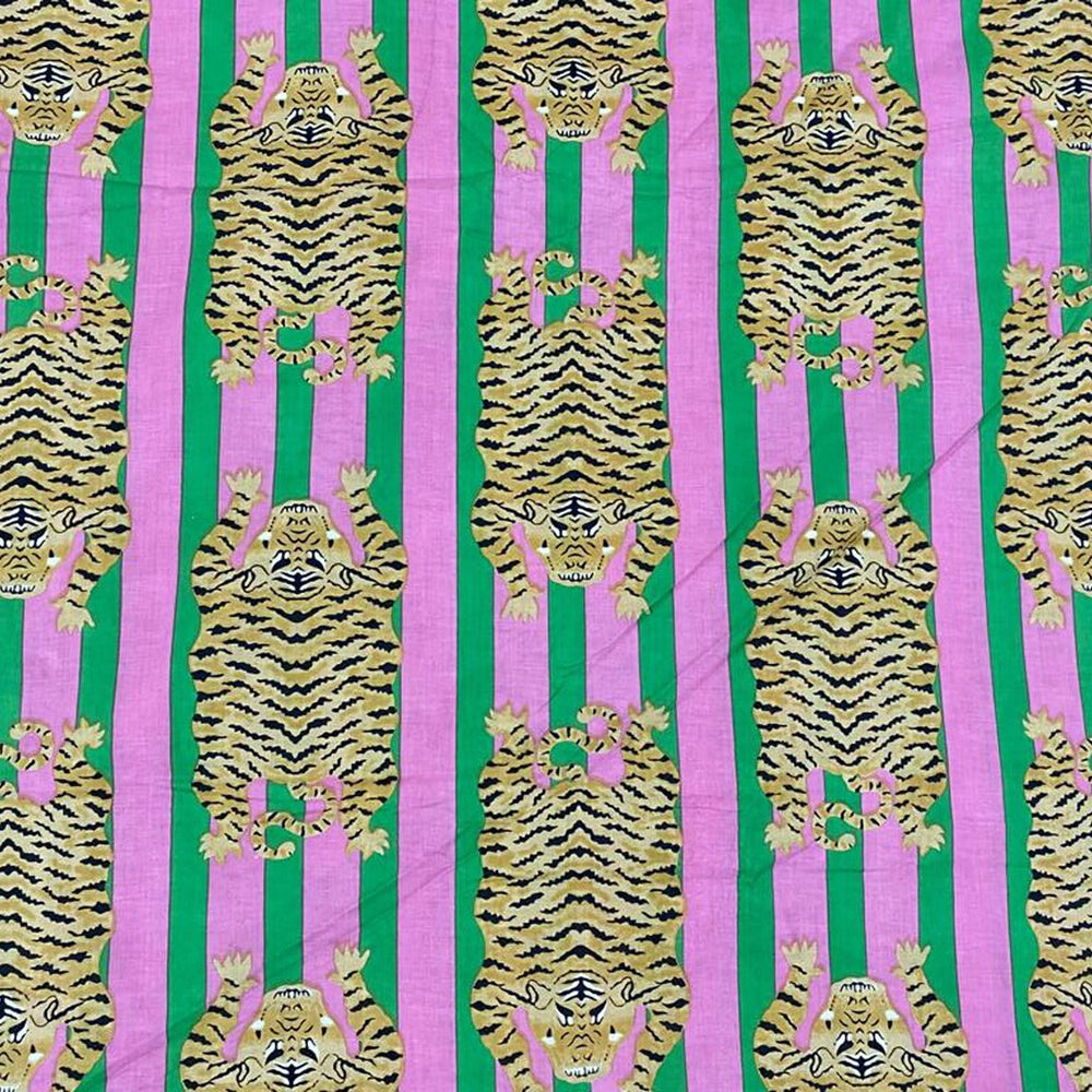 Tijger Groen Roze - Indian Block Print - Cotton Voile