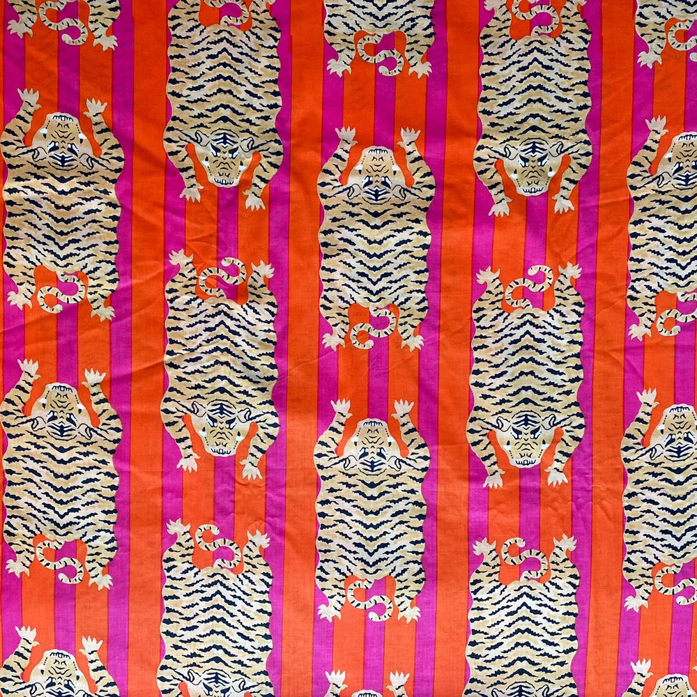 Coupon 2.4 m Tijger Oranje Roze - Indian Block Print - Cotton Voile