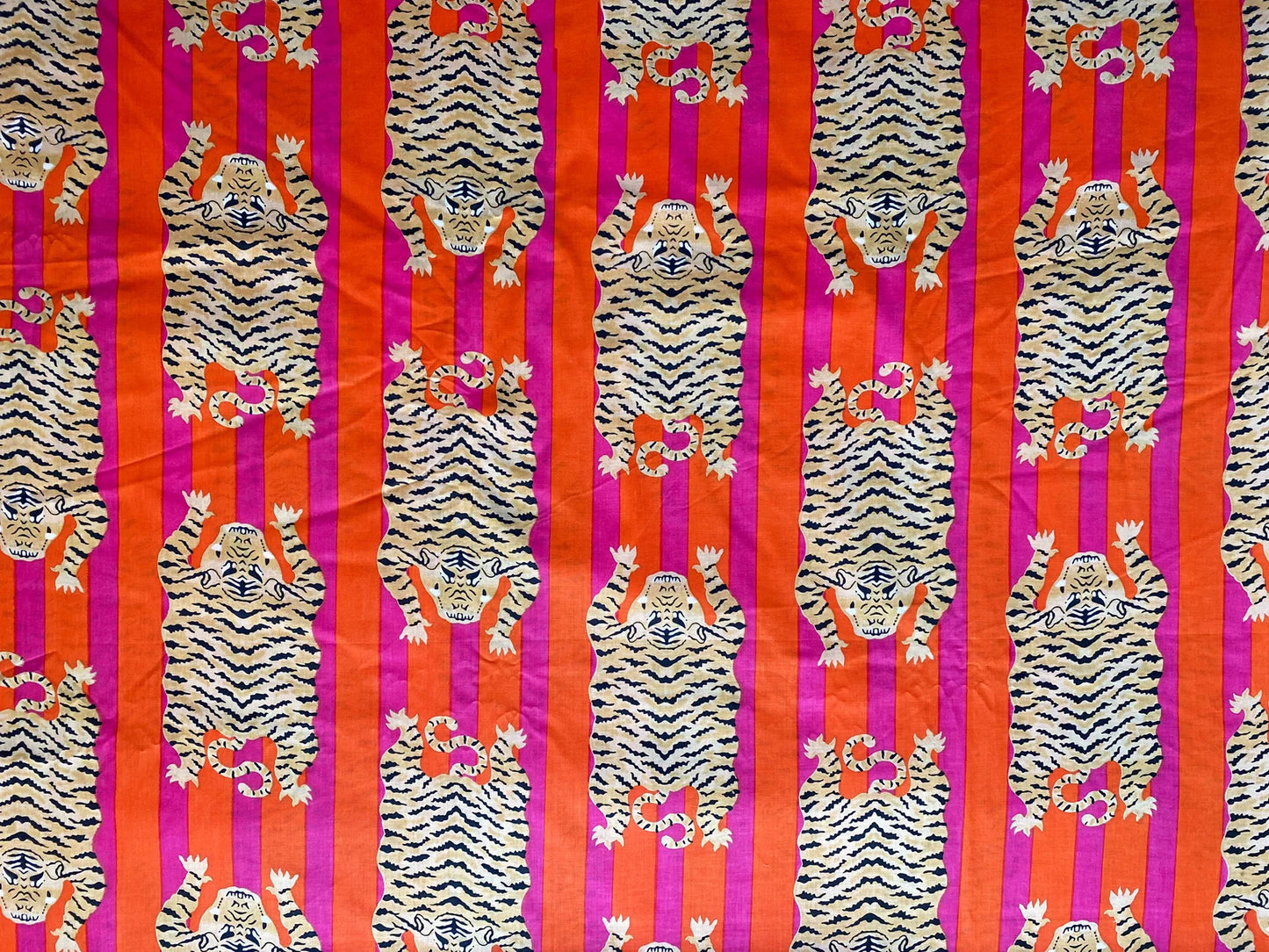 Coupon 2.4 m Tijger Oranje Roze - Indian Block Print - Cotton Voile