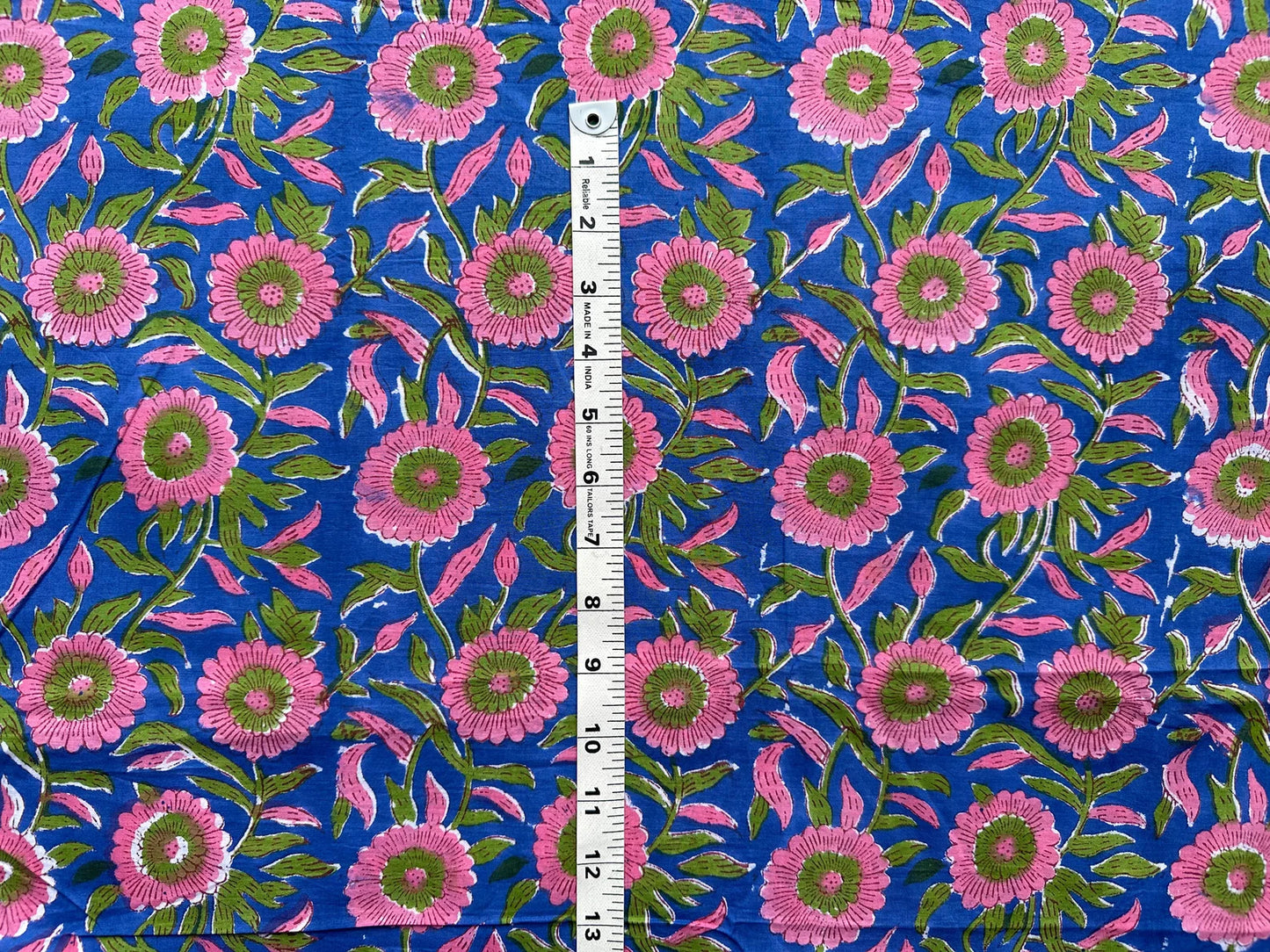 Bloem Cobalt Roze Groen- Indian Block Print - Cotton Voile